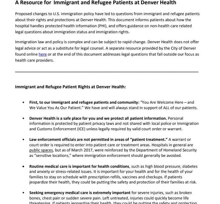 Sample Policy for Immigrant Patients’ Rights